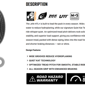 LT245/75R16 COSMO JEFE HTL+ BW 10PLY 55K+ROAD HAZARD
